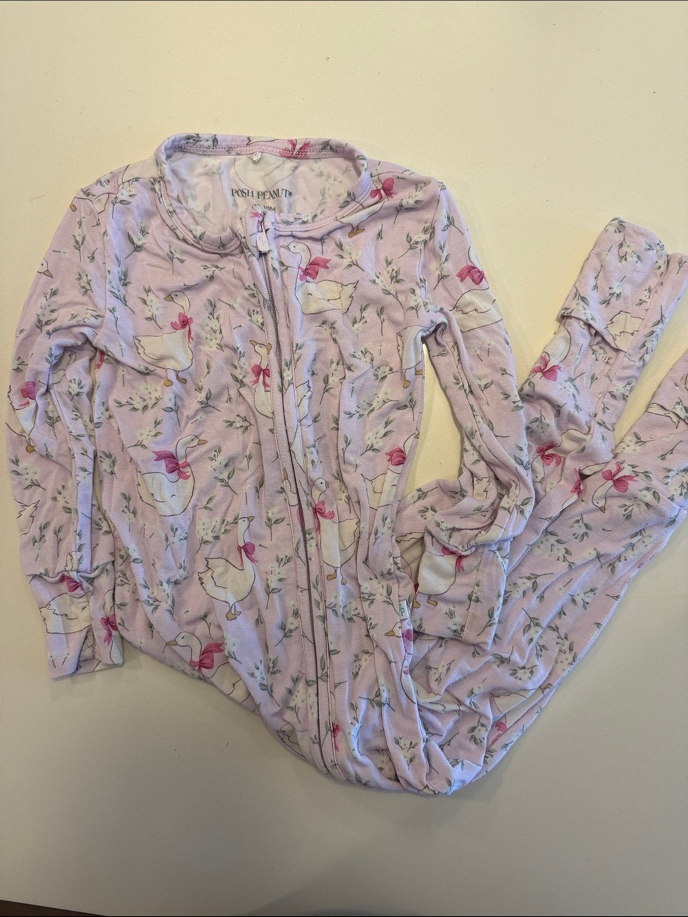 Posh Peanut Girls' “Silly Goose” Zip-Up Footed Pajamas